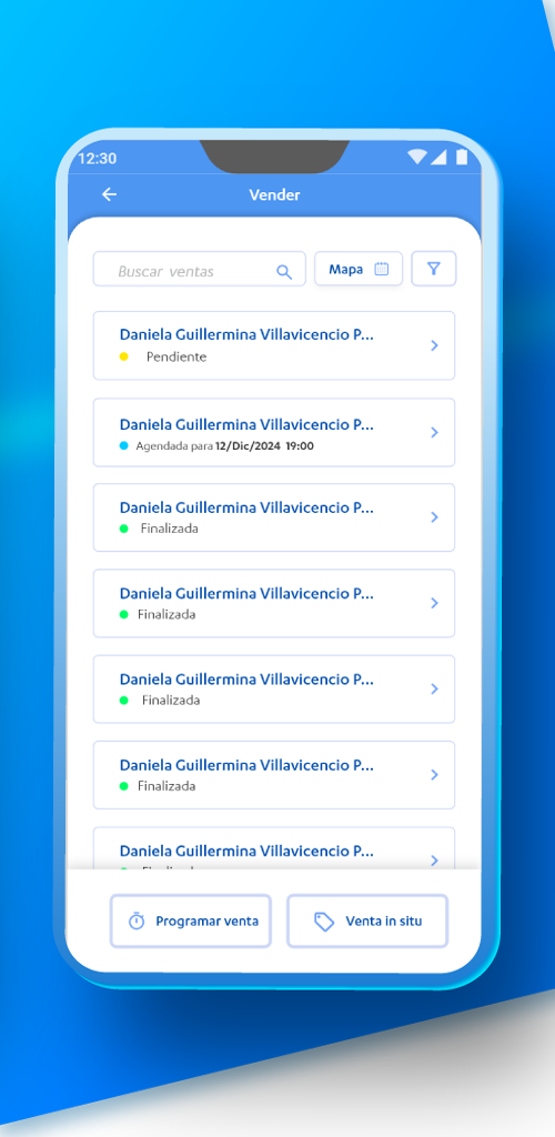 Gestiona App credit and field workflow screen