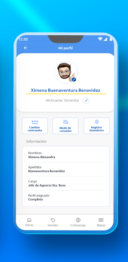 Gestiona App profile and dashboard view