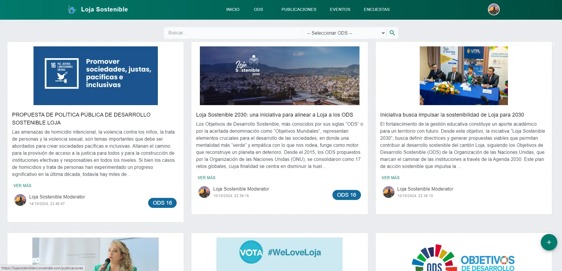 Loja Sostenible public content feed with sustainability publications