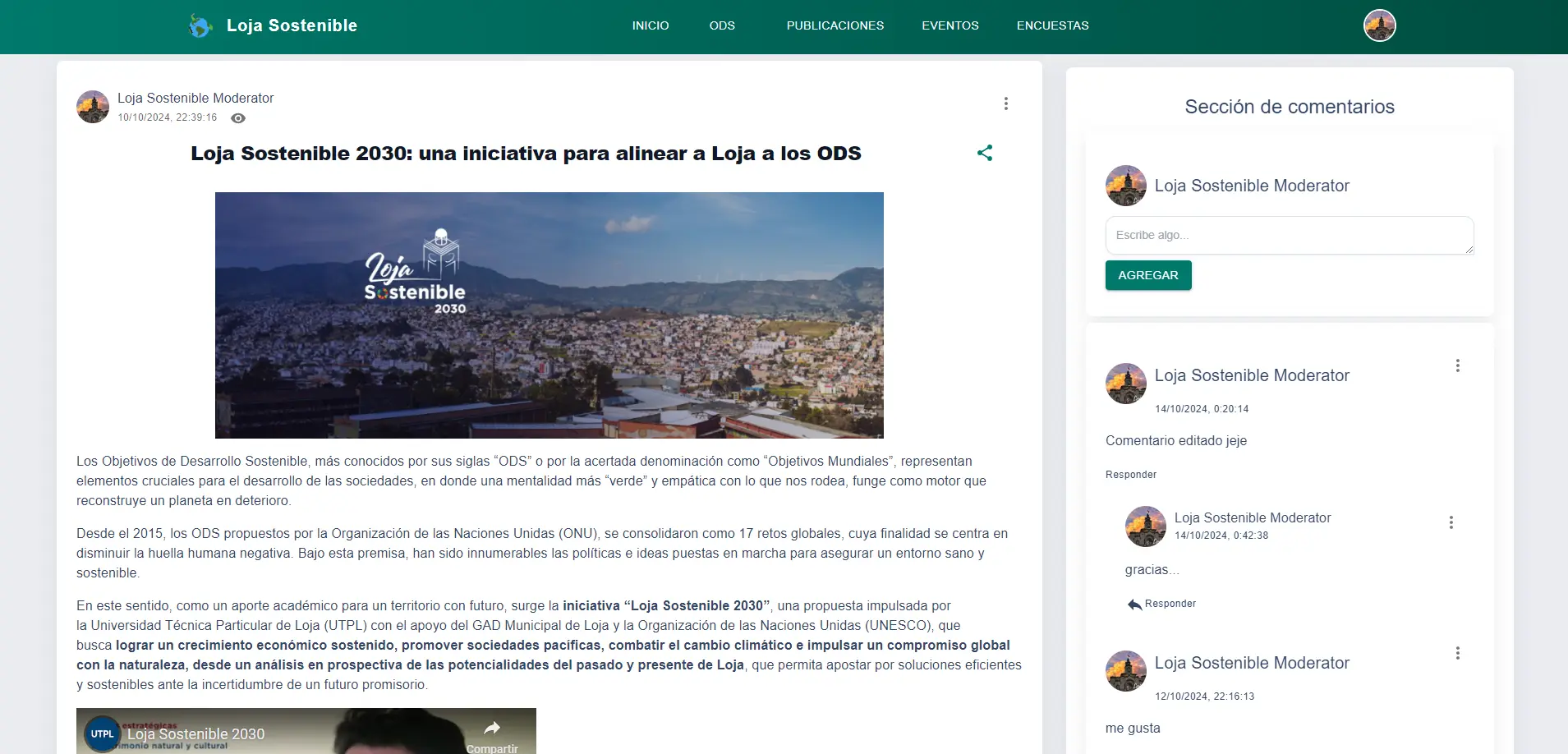 Loja Sostenible publication detail with comments and interaction